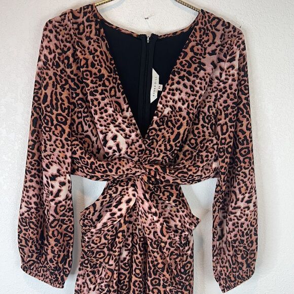 NWT Ranna Gill Anthropologie Floral Cutouts Leopard Print Midi Dress Medium - Picture 3 of 13